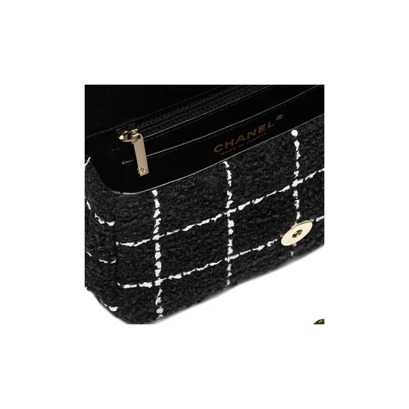 CHANEL Wool Twill Soft Woolen Flap Bag, Crossbody Bag, Shoulder Bag Trumpets Women's Black & White-2