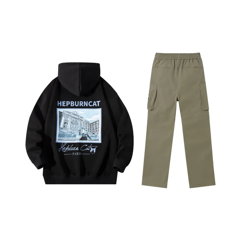 Hepburn Cat Sweatshirt Sets Unisex-18