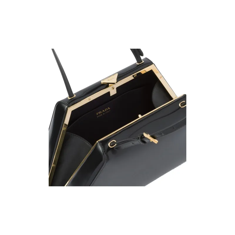 PRADA Leather One Shoulder Handbags Medium Size Women's Black-4
