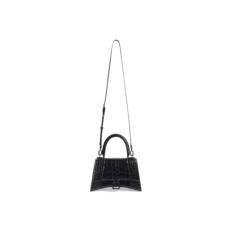 Balenciaga Crocodile Embossed Hourglass Top Handle Small Black-4
