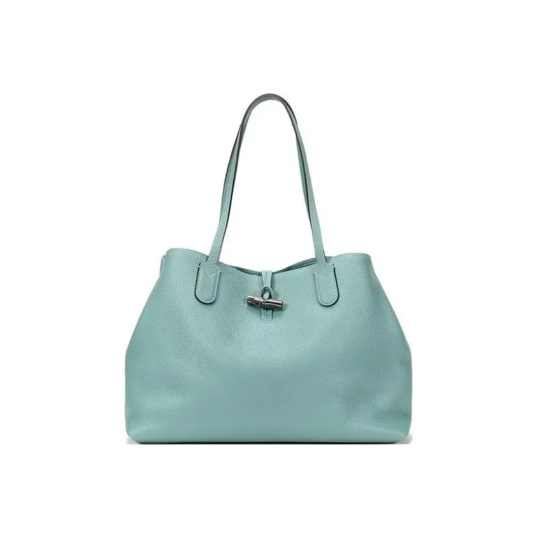 LONGCHAMP Roseau Grained Cow Leather Tote Bag Shopping Bag Handbag Shoulder Bag Large Size Women's Lake Green-0