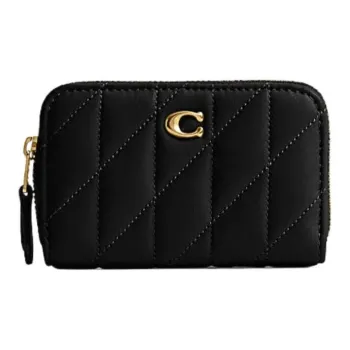 COACH Zip Around Nappa Sheepskin Coin Purse, Wallet, Card Holder Trumpets Women's Black