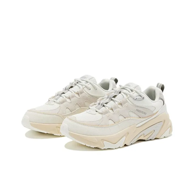 QIAODAN Wear resistant And Lightweight Low Top Chunky Sneakers Women's Ivory Light Gray-2
