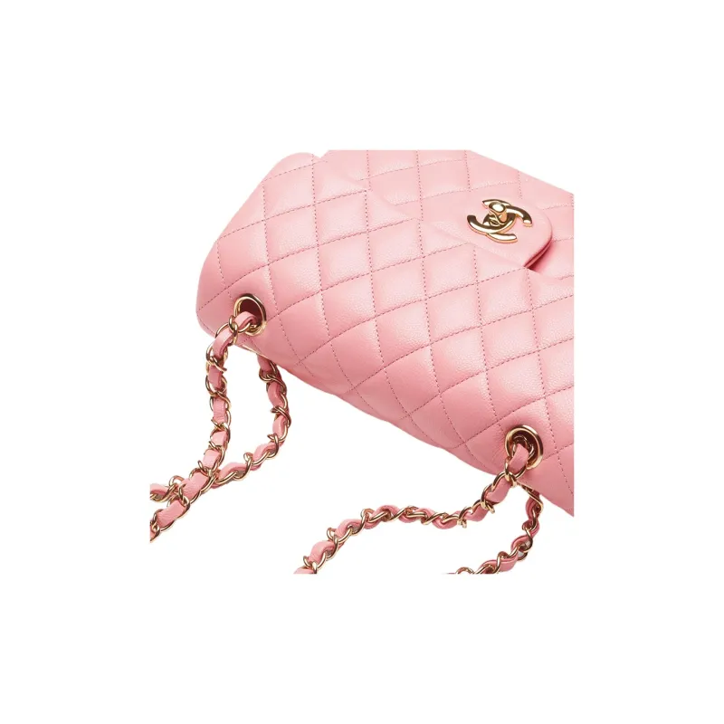 CHANEL Shiny Grain Cow Leather Flap Bag, Shoulder Bag, Crossbody Bag Trumpets Women's Coral Pink Red-2