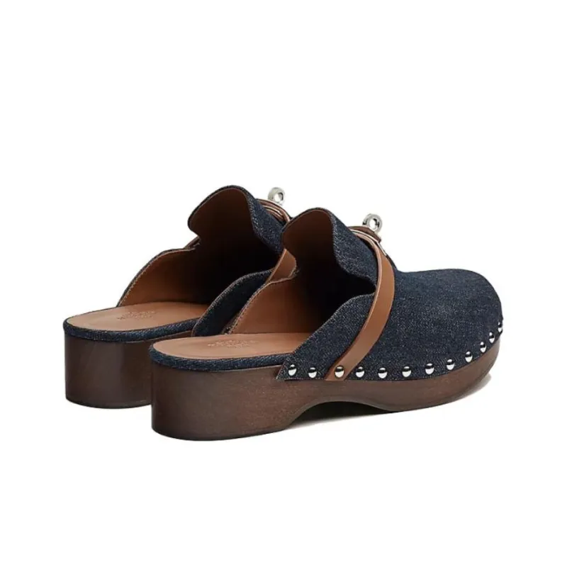 HERMES Carlotta Wrap-toe Slippers Women's Original Blue-3