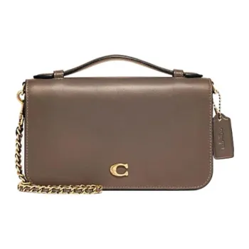 COACH Bea Cow Leather Envelope Bag, Shoulder Bag, Crossbody Bag Trumpets Women's Dark Lime Gray