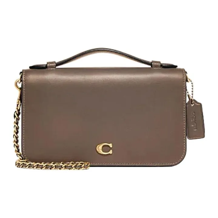 COACH Bea Cow Leather Envelope Bag, Shoulder Bag, Crossbody Bag Trumpets Women's Dark Lime Gray-0
