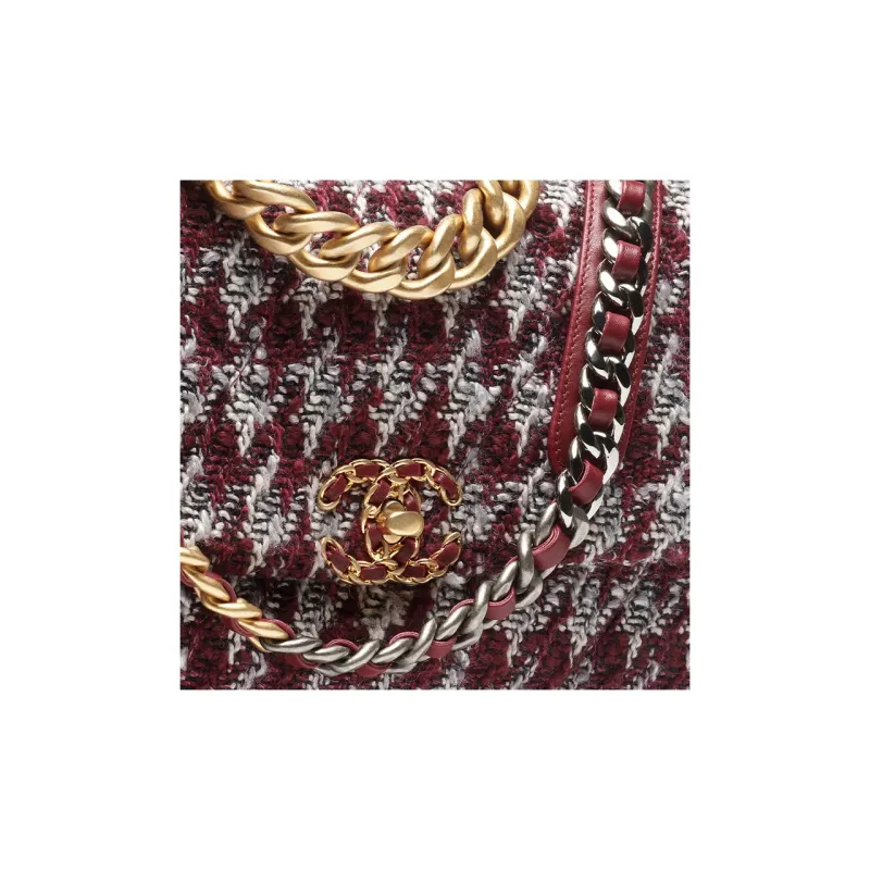 CHANEL Wool Twill Soft Woolen Flap Bag, Shoulder Bag, Crossbody Bag Tubas Women's Burgundy/Gray/Black-2