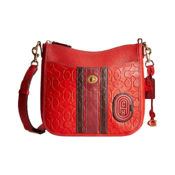 COACH Chaise Polished Pebble Leather Shoulder Bag, Crossbody Bag Large Size Women's Red