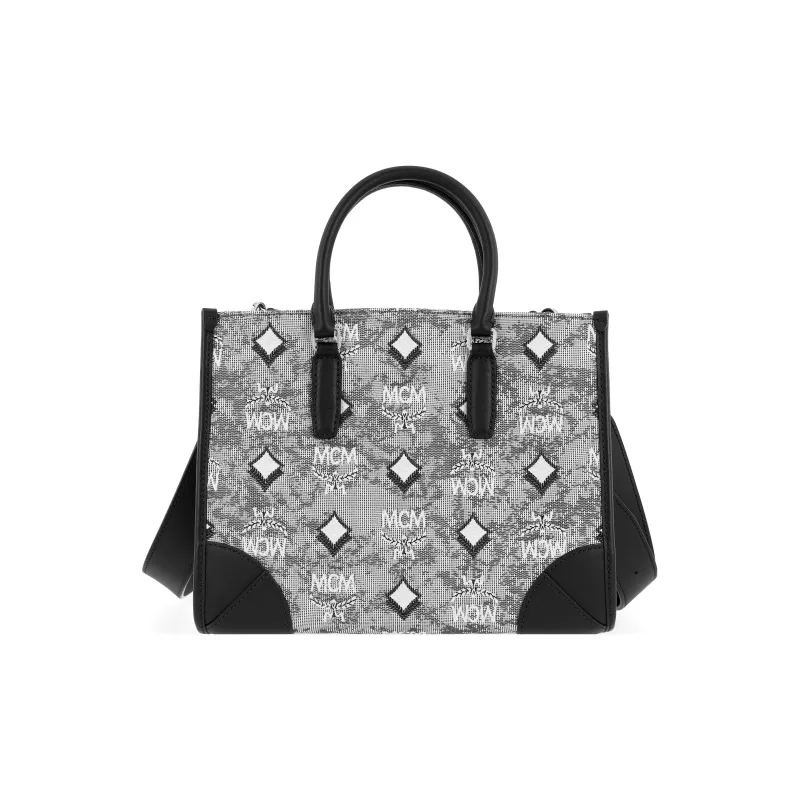 MCM Vintage Monogram Cow Leather, Textile Shoulder Bag, Crossbody Bag, Handbag Regular Unisex Gray-2