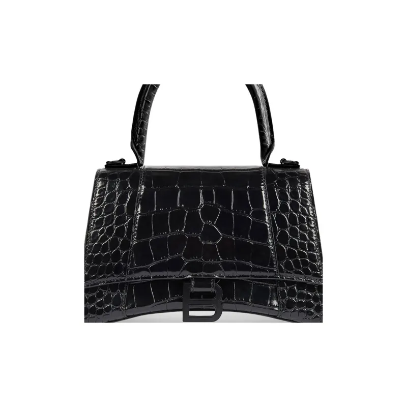 Balenciaga Crocodile Embossed Hourglass Top Handle Small Black-5