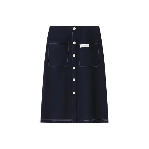 H-YXIANG Casual Long Skirts Women's Navy Blue