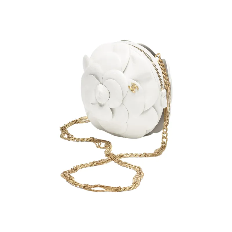CHANEL Calfskin Camellia Evening Party Bag Clutch Shoulder Bag Women's White-1