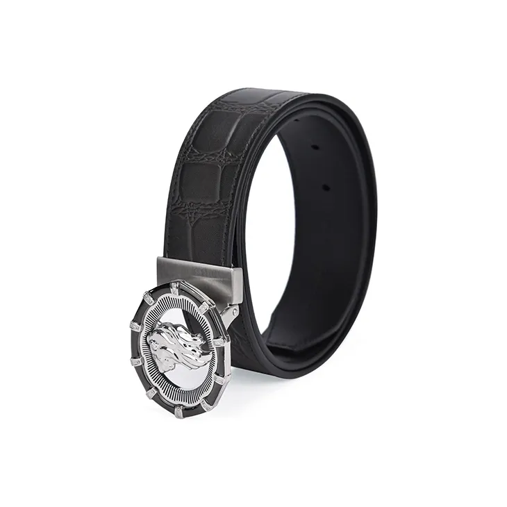 RARE Lion Head Logo Pin Buckle Belt Leather Belts Unisex Width 3.4CM-2