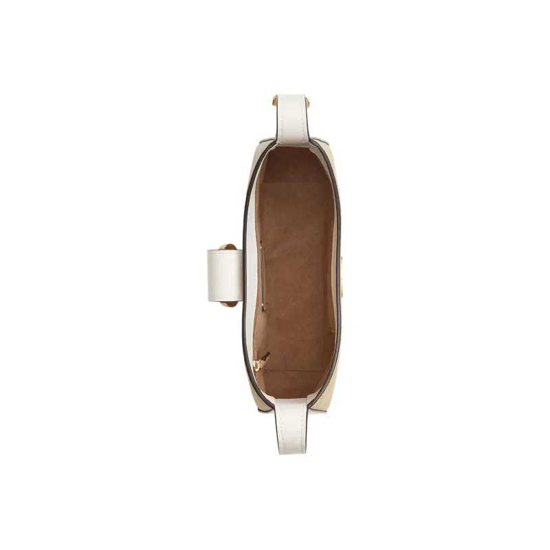 COACH Eliza Signature Coated Canvas With Smooth Leather Handbag Shoulder Bag Women's Milk White & Light Brown-2