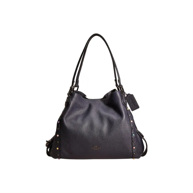 COACH Edie Leather Tote Bag Shopping Bag Handbag Shoulder Bag Large Size Women's Navy-0