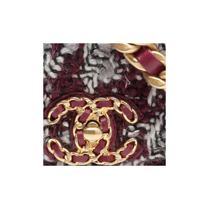 CHANEL 19Bag Wool Twill Soft Woolen Wallet, Crossbody Bag, Shoulder Bag Women's Burgundy & Gray & Black-2