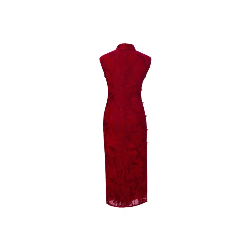 Clothes Cut By Time Long Qipao Women's Burgundy-1