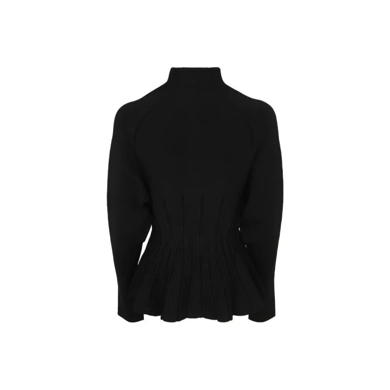BALMAIN Ribbed Knit Peplum Cardigan-1