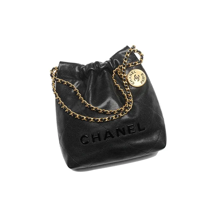 CHANEL 22Bag Shiny Grain Embossed Calfskin & Metal Bucket Bag, Shoulder Bag, Crossbody Bag Mini Women's Black-1