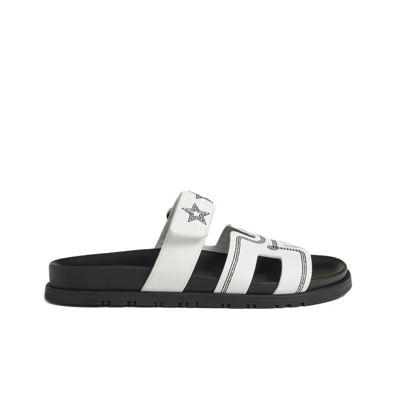 HERMES Chypre Rubber Sole Slide Slippers Women's White-1
