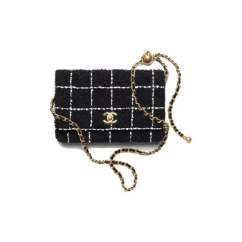 CHANEL Wool Twill Soft Woolen Wallet, Shoulder Bag, Crossbody Bag Women's Black/White