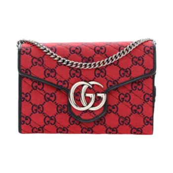 GUCCI Fabric With Leather Trim Chain Bag Flap Bag Shoulder Bag Crossbody Bag Women's Red/Blue