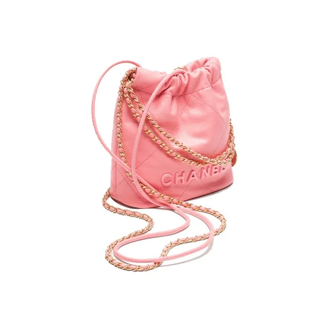 CHANEL 22Bag Shiny Grain Embossed Calfskin & Metal Bucket Bag, Shoulder Bag, Crossbody Bag Mini Women's Coral Pink-1