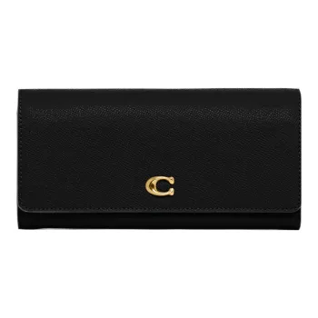 COACH Trifold Wallet Cross-Stitch Leather Wallet Women's Black