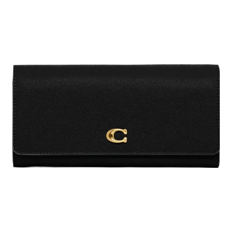 COACH Trifold Wallet Cross-Stitch Leather Wallet Women's Black-0