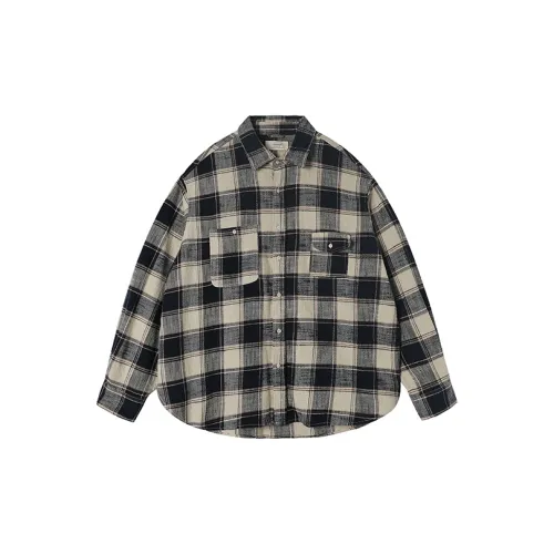 Evi Stub Shirts Men Beige/Blue Plaid