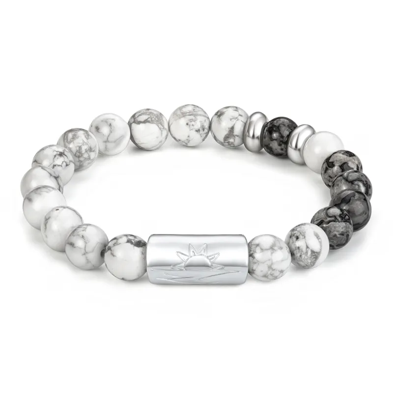 SIMPLE JOYS Obsidian White Turquoise Map Stone Bracelets Unisex Black, White, Gray Gift Box Set-2