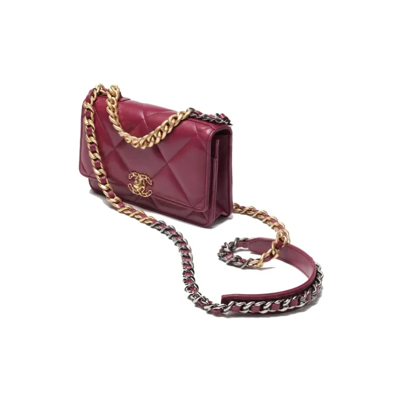 CHANEL 19Bag Bright Color Lambskin Wallet, Shoulder Bag, Crossbody Bag Women's Burgundy-1