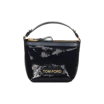 TOM FORD Silk With Calfskin Shoulder Bag, Crossbody Bag, Handbag Small Size Women's Black
