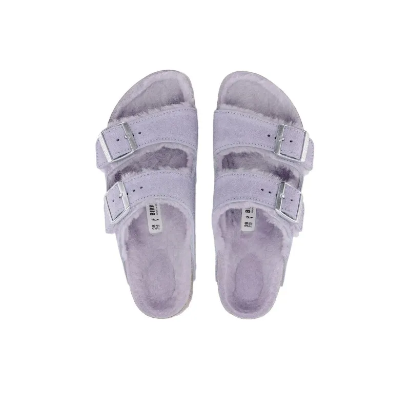 Birkenstock Arizona Shearling Suede Leather Narrow Fit 'Purple Fog' Women's-5