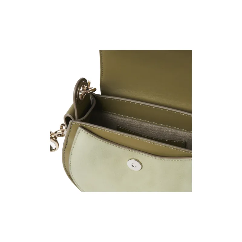 Chloe Tess Suede Laminated Calfskin Shoulder Bag Crossbody Bag Handbag Small Size Women's Green-4