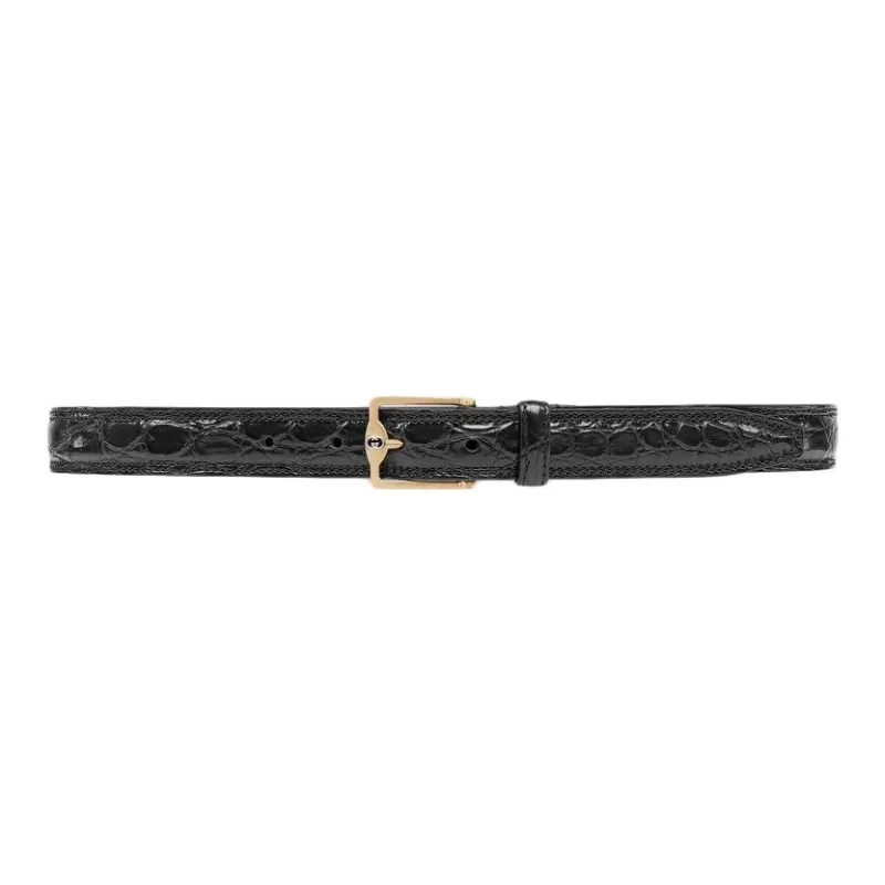 GUCCI Crocodile Embossed Pin Buckle Leather Belts Men's Black Width 2.2CM-0