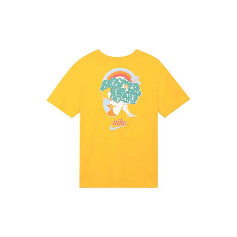 Nike Women'ss Logo Print Cartoon Crewneck Retro T-Shirt Yellow-1