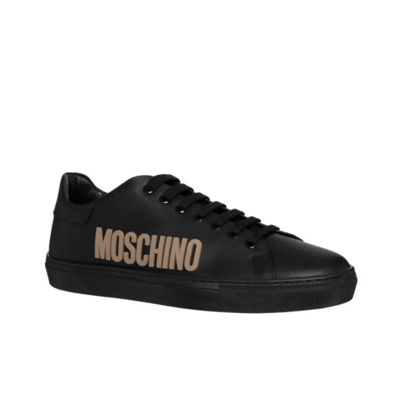 MOSCHINO Logo-debossed Leather Sneakers-1
