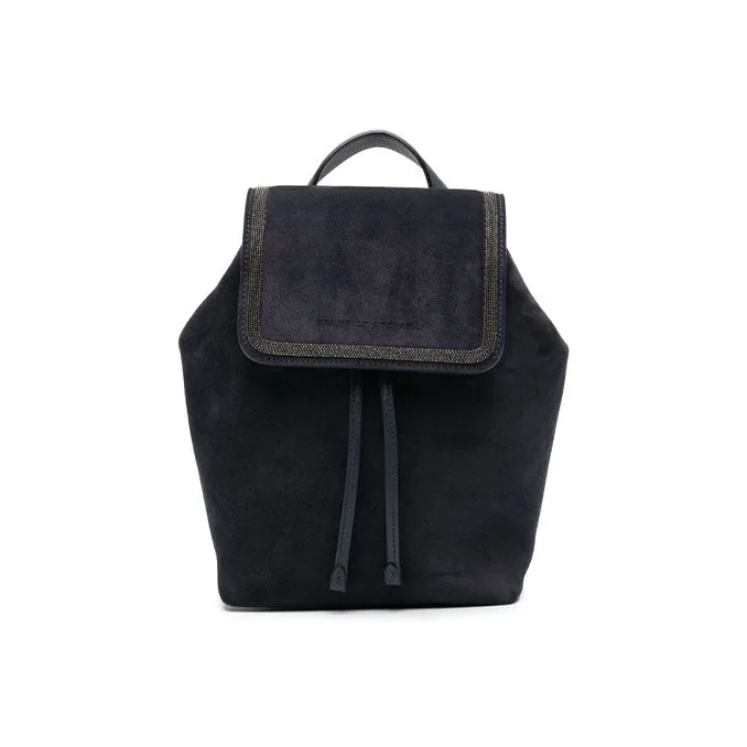 Brunello Cucinelli Calfskin Combo Suede Backpack Regular Women's Midnight Blue-0