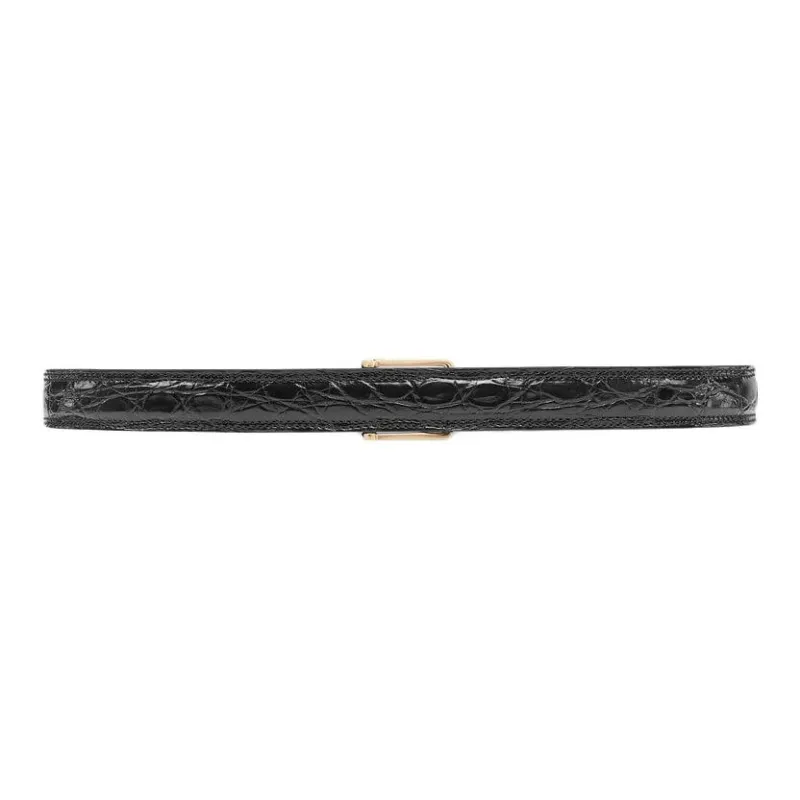 GUCCI Crocodile Embossed Pin Buckle Leather Belts Men's Black Width 2.2CM-1