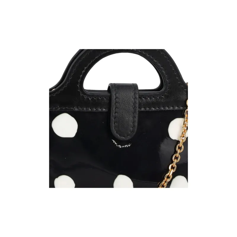 MARNI Patent Leather Calfskin Portable Shoulder Bag Crossbody Bag Wallet Women's Black/White-4