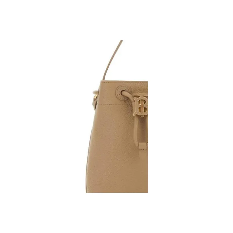 Burberry Leather Bucket Bag, One Shoulder Handbag Small Size Women's Beige-2