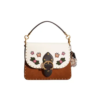 COACH Beat Glove Tanned Leather With Suede Messenger Bag Handbag Shoulder Bag Medium Size Women's White & Brown