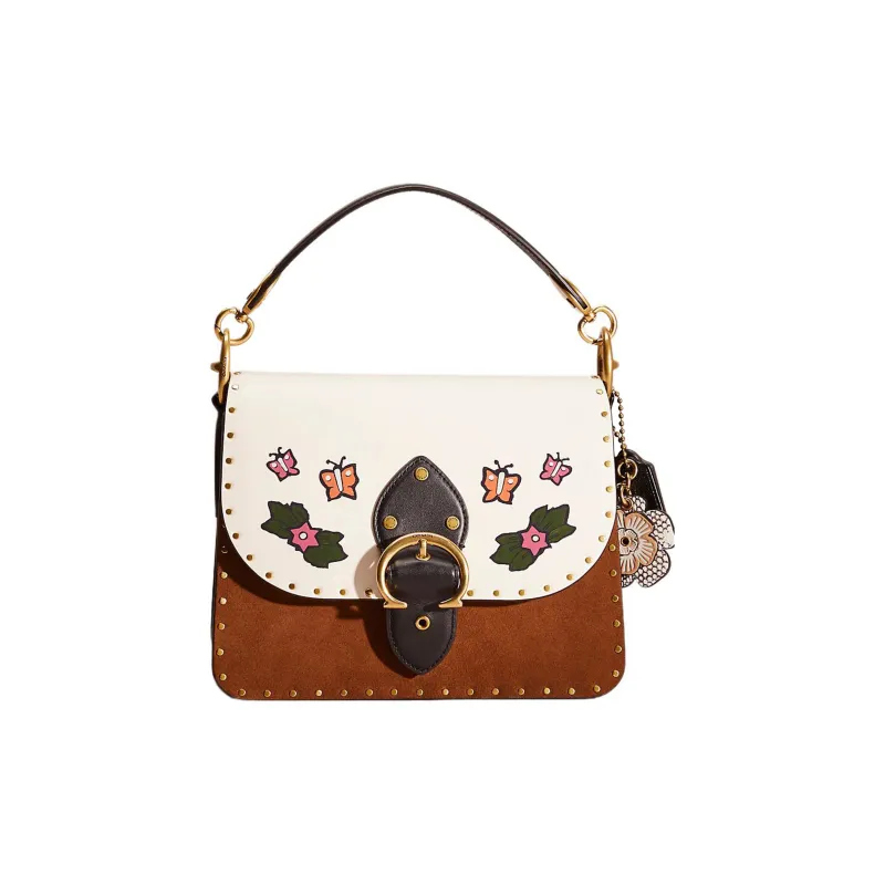 COACH Beat Glove Tanned Leather With Suede Messenger Bag Handbag Shoulder Bag Medium Size Women's White & Brown-0