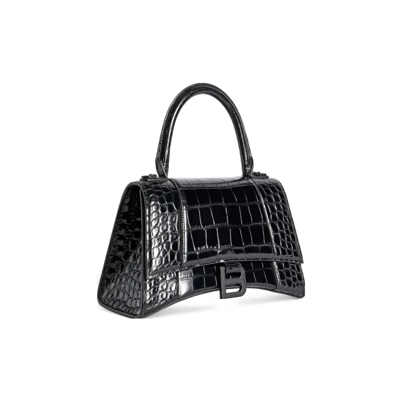 Balenciaga Crocodile Embossed Hourglass Top Handle Small Black-1