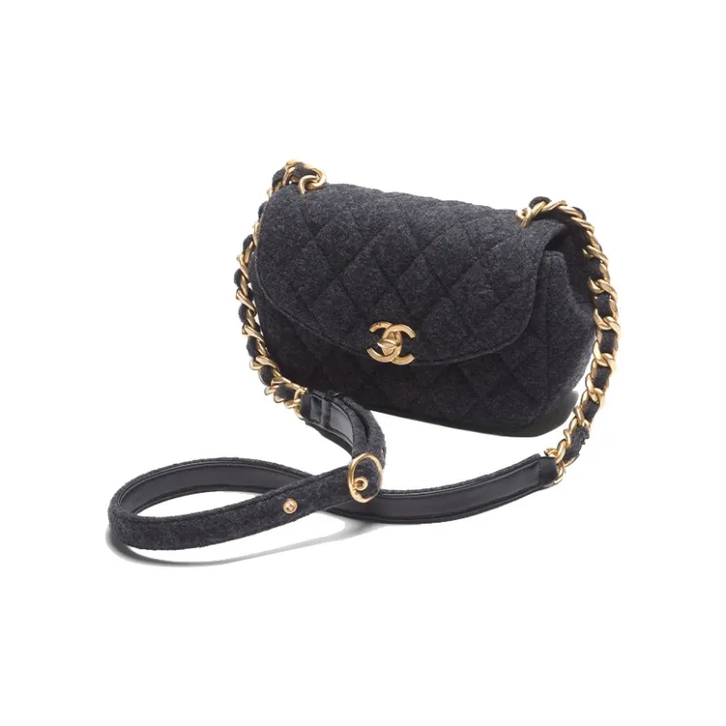 CHANEL Felt Messenger Bag Shoulder Bag Crossbody Bag Mini Women's Charcoal Gray-1