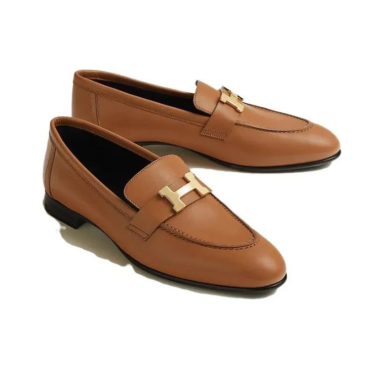 HERMES Paris Loafers Women's Brown-3