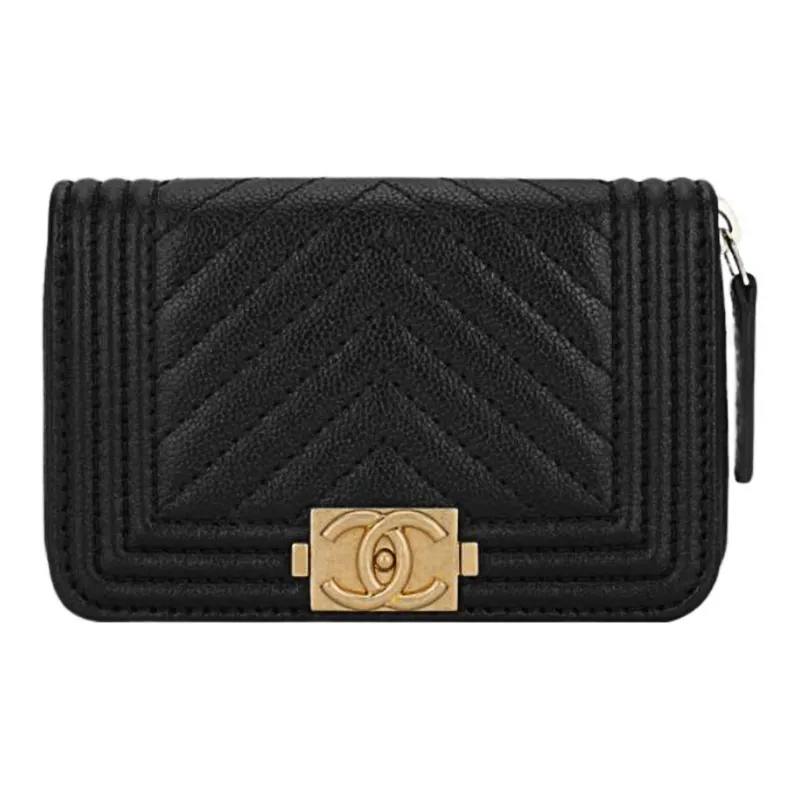 CHANEL Grain Cow Leather Coin Purse Men's Black-0