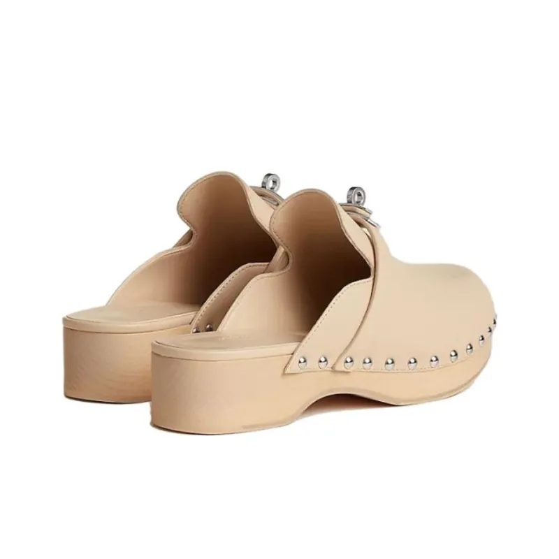 HERMES Carlotta Abrasion-Resistant Wrap-toe Slippers Women's Beige-3